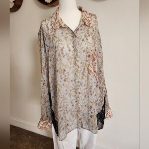 Boho Sheer Blouse Floral Feminine Plus Size Fourth of July Office Summer Floral
